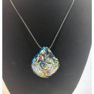 Y2K Vintage Art Glass Boho Pendant Necklace 2000s Cord Retro Accessory